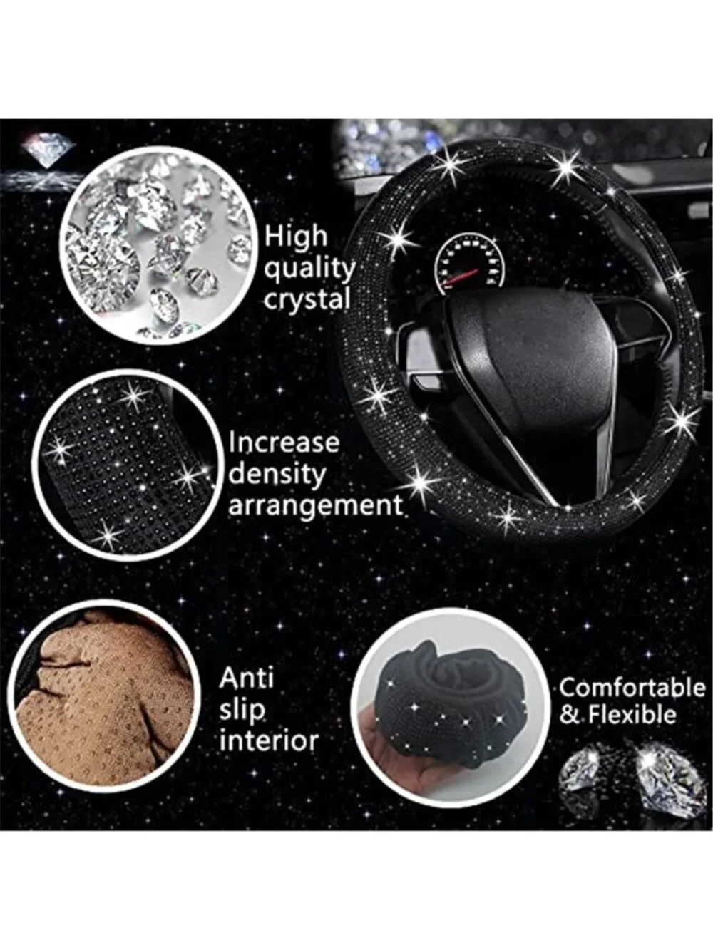 27 PCs Black Bling Car Accessories Set for Women, Steering Wheel Covers